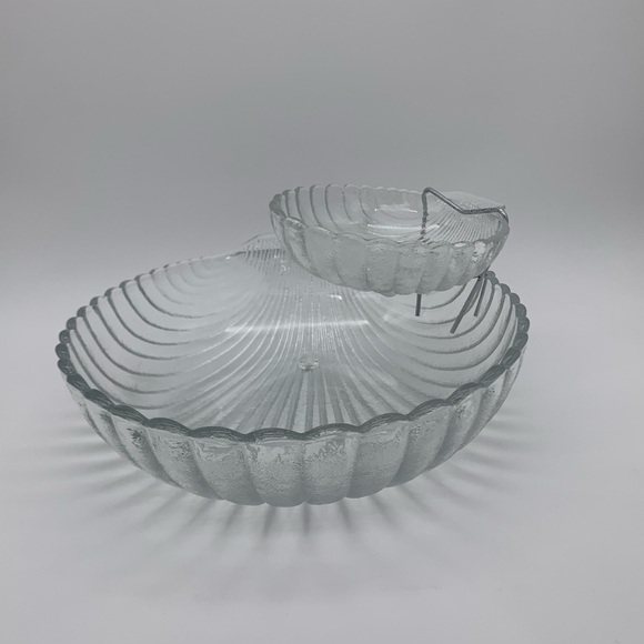 Vtg. 1983 Leonard Chip & Dip Serving Set Large Clear Shell With Scalloped Edge - Picture 6 of 12